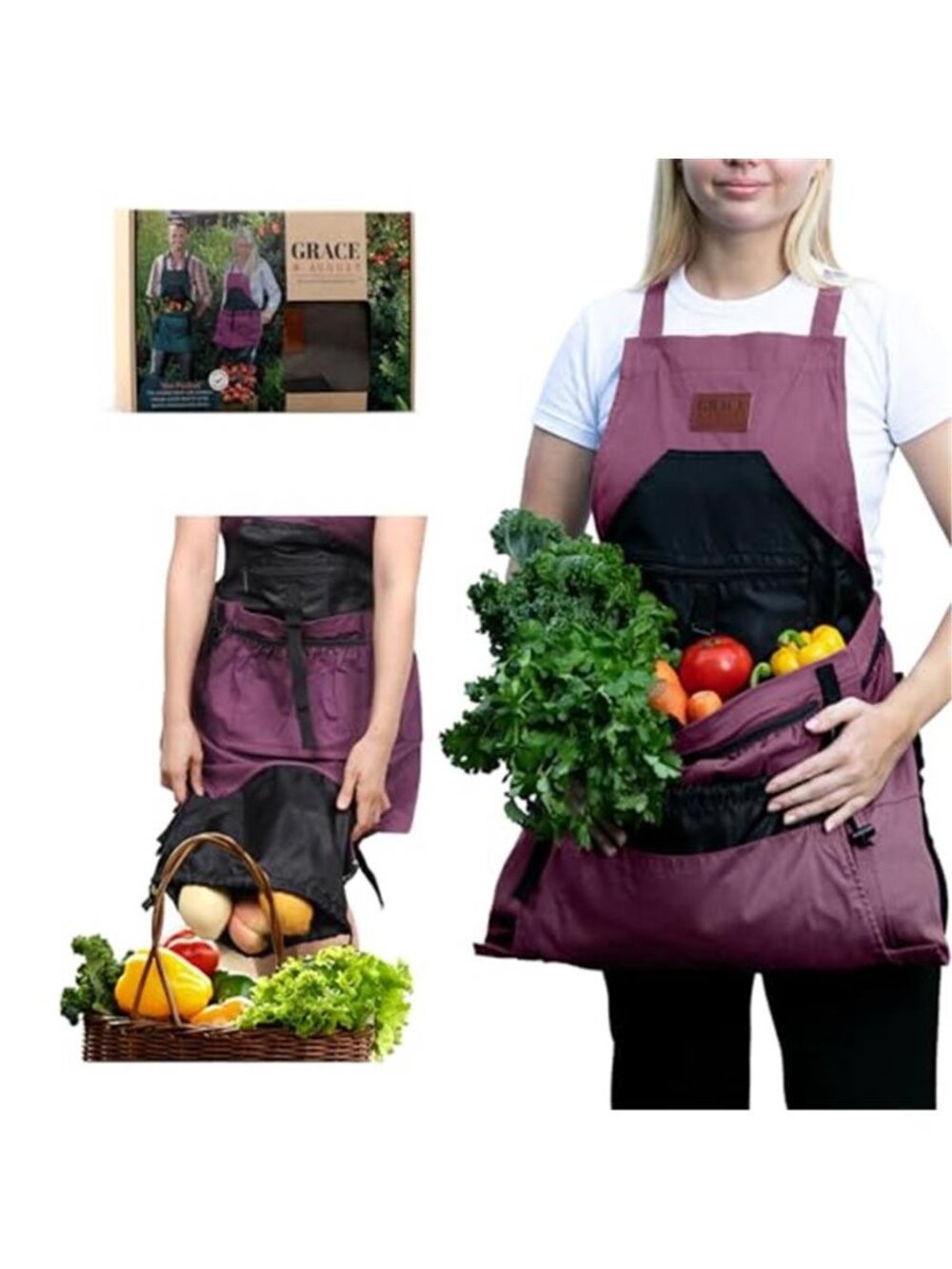 Gardening Harvest Apron Bottom Release Pouch Waterproof Liner 7 Pocket Canvas